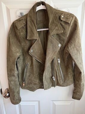 Olive Suede Moto Jacket - Women 100% leather shell